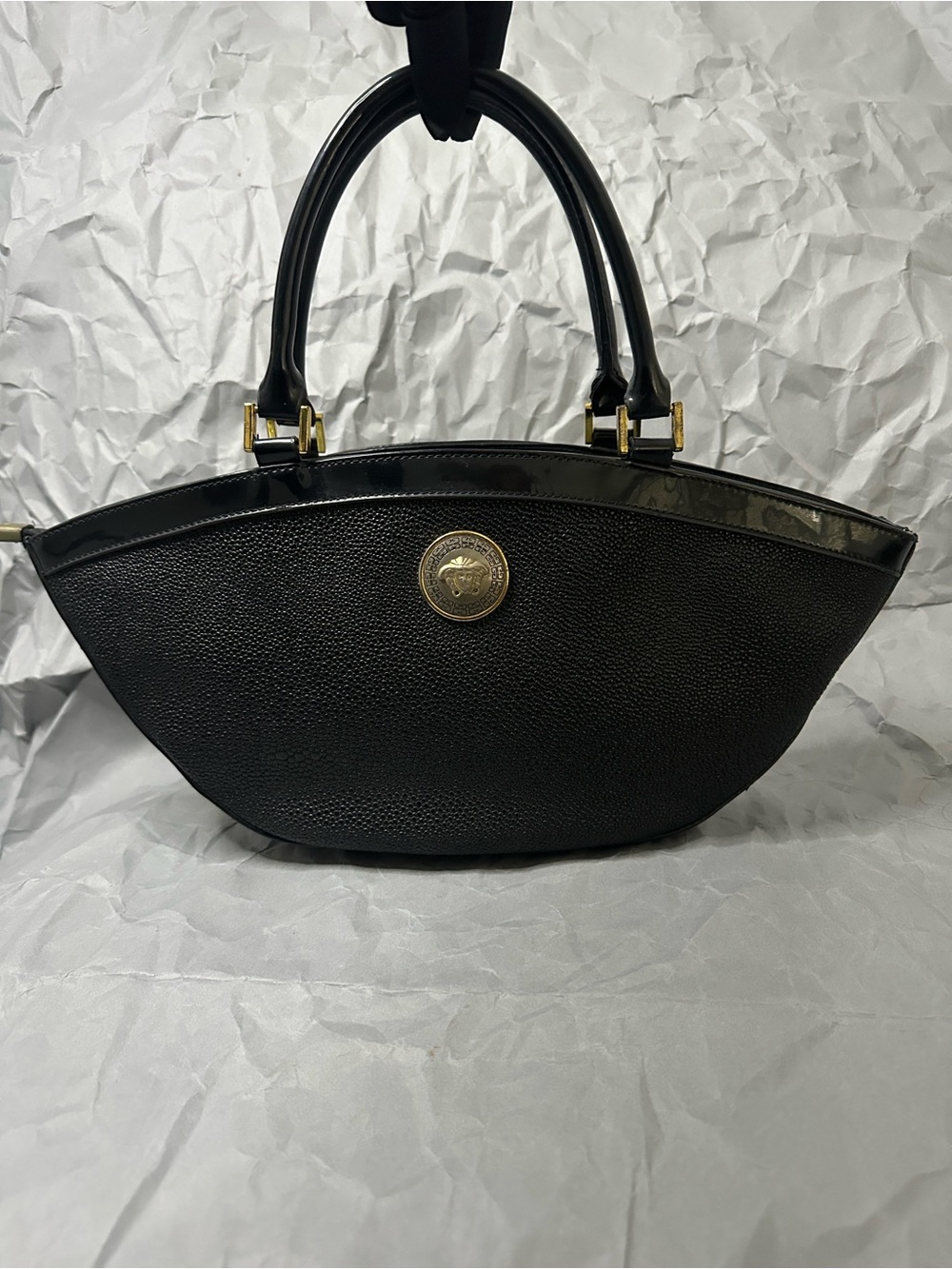 Vintage Versace top handle bag with GV Gold Medallion logo